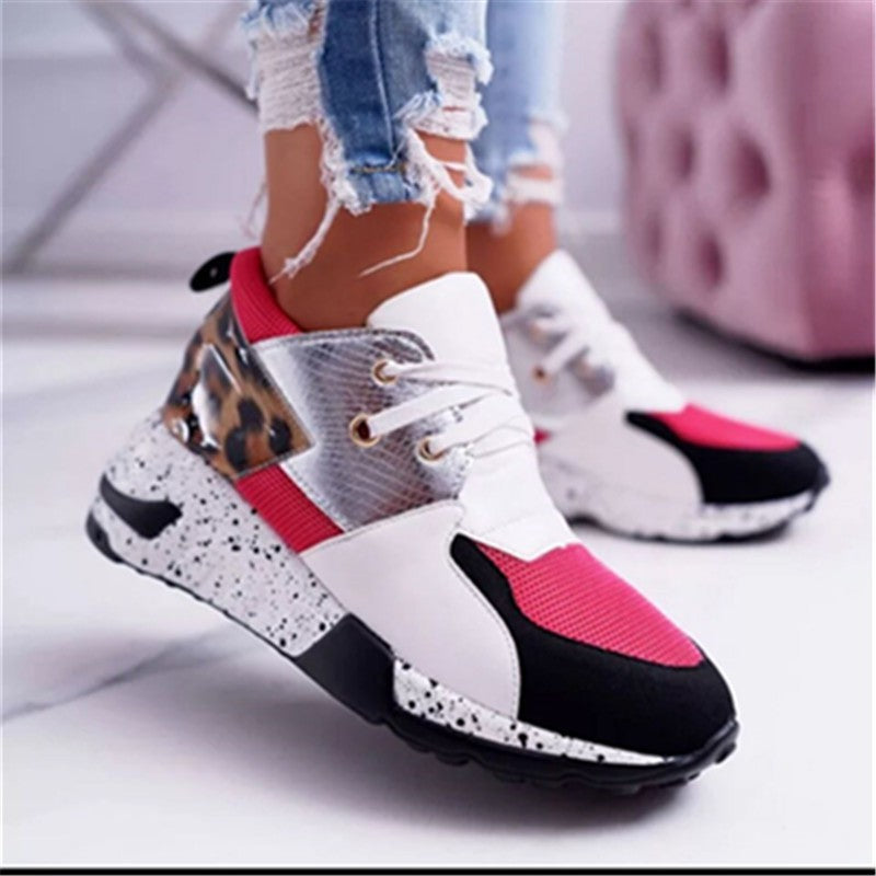 Women's Plus Size Platform Mixed-color Sneakers Stylish Lightweight Running Shoes Lace-up Front Flats