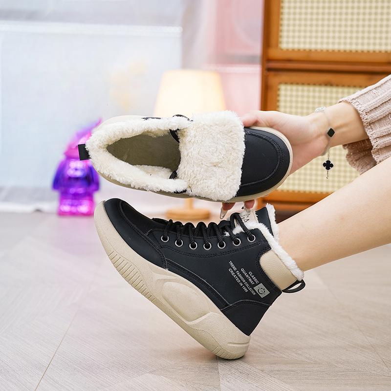 New winter warm shoes with added fleece, versatile student cotton shoes, sponge cake casual sports shoes, trendy