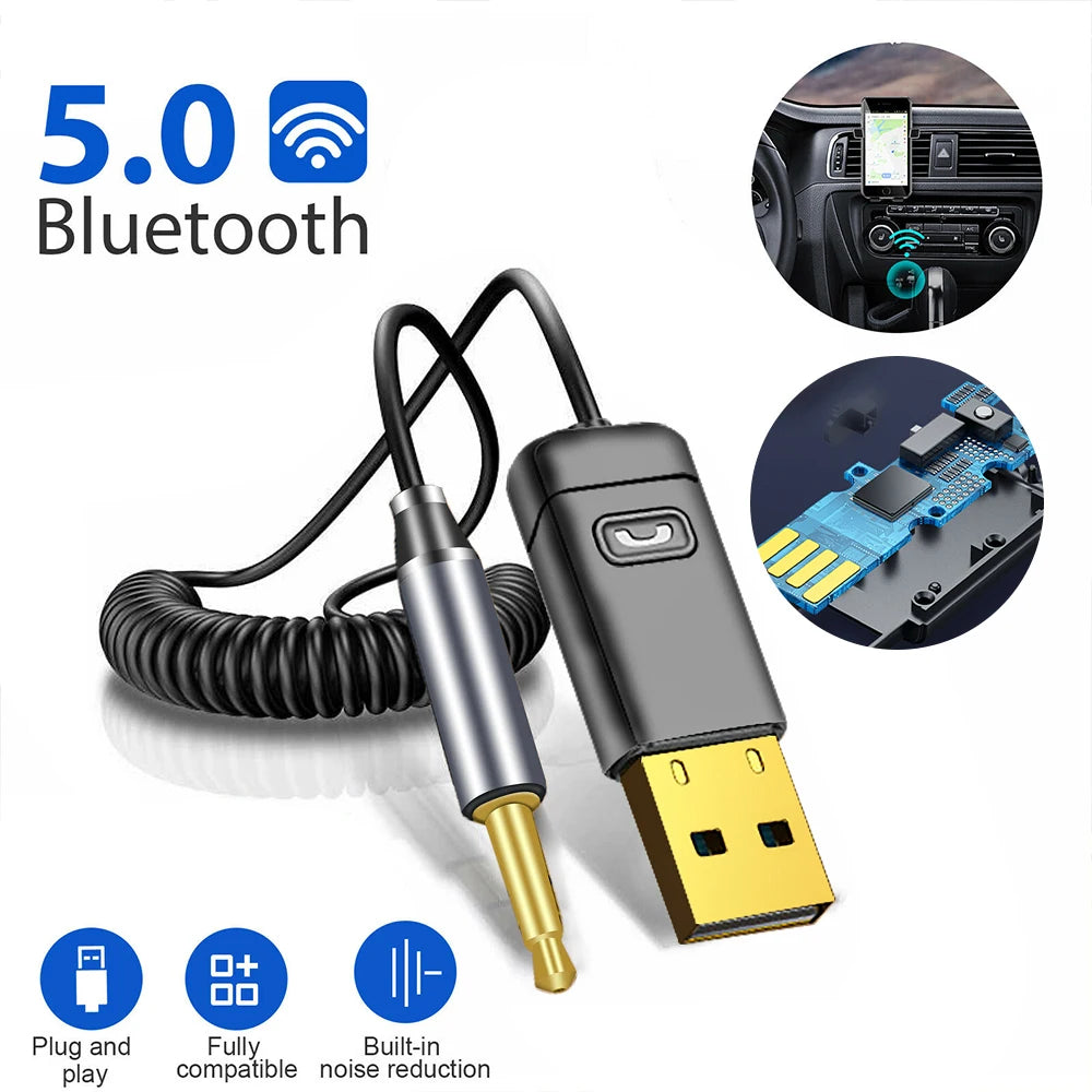 AMPrime Car bluetooth receiver AUX car wireless audio listening to songs and navigation Mobile phone call 5.0 bluetooth adapter