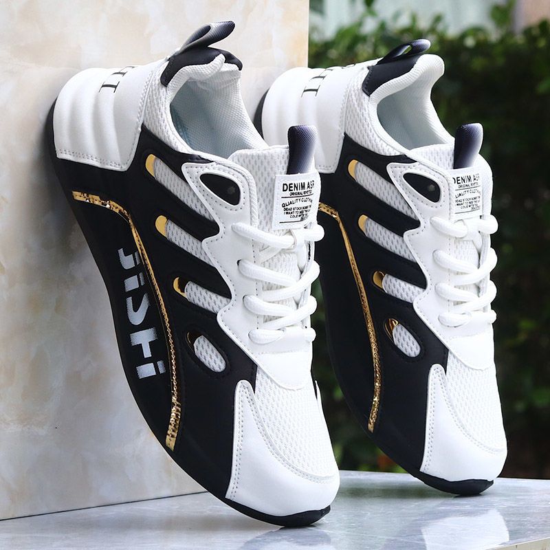 Fashionable men's leather lace up casual shoes, mesh shoes, student single shoes