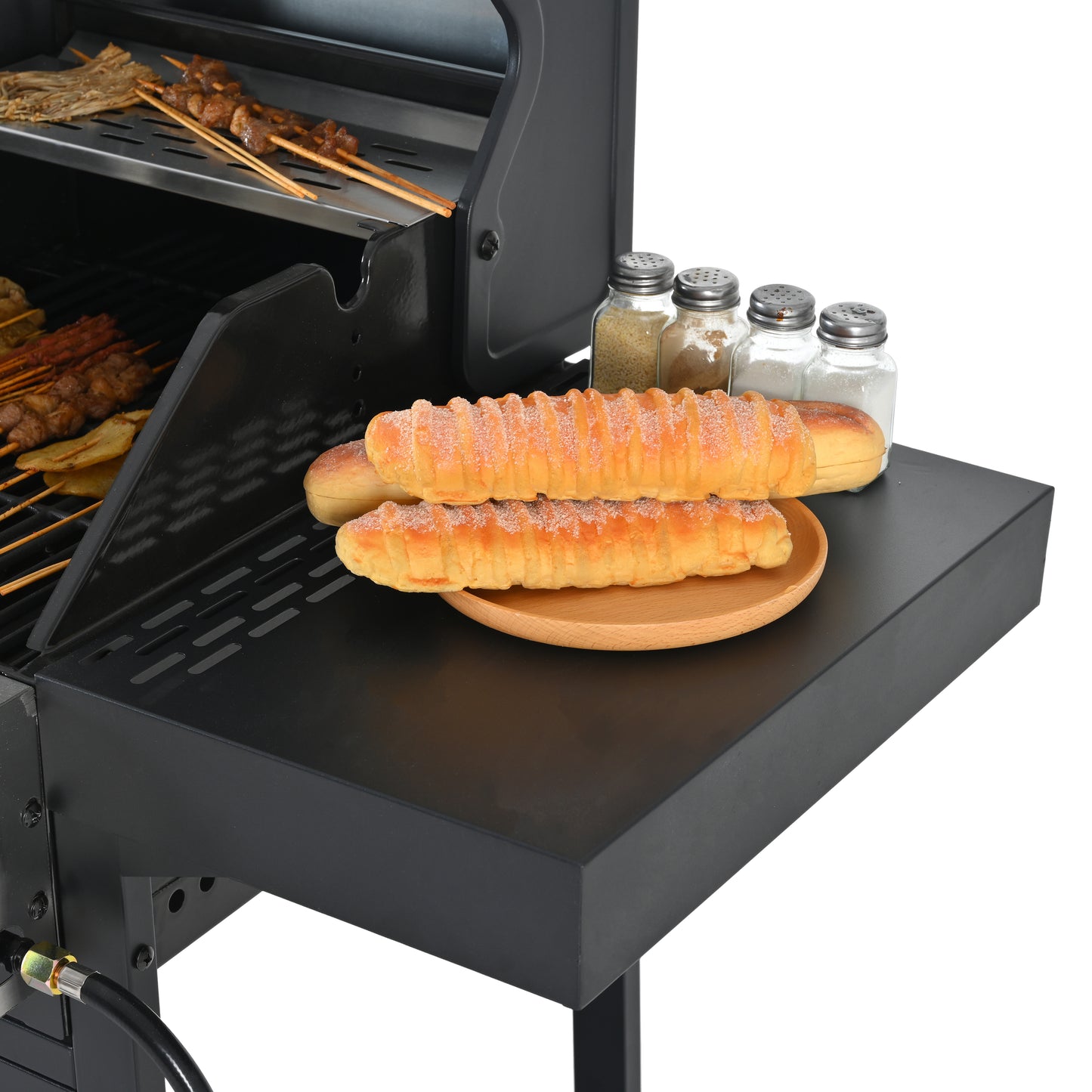 2+2 multifunctional gas barbecue grill and covered grill combination for outdoor cooking - barbecue, barbecue, pizza.