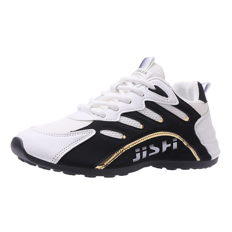 Fashionable men's leather lace up casual shoes, mesh shoes, student single shoes