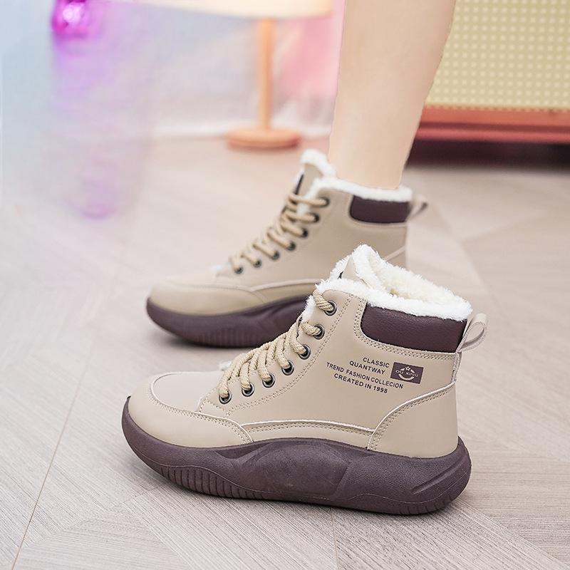 New winter warm shoes with added fleece, versatile student cotton shoes, sponge cake casual sports shoes, trendy