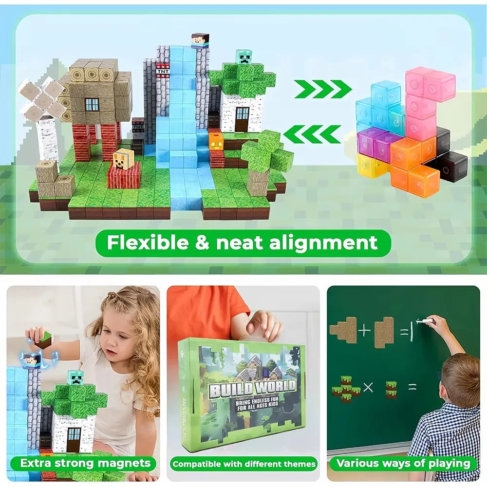 48/100/128/192PCS Magnetic Building Blocks Toy Build Mine Magnet World Construction Set STEM Sensory Educational Christmas Gift