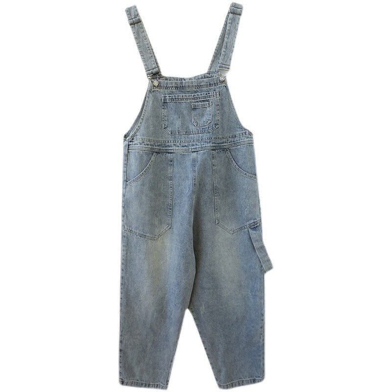 Vintage Jeans Jumpsuit Women Side Pockets Loose Retro Spaghetti Strap Denim Jumpsuit Ankle-length Romper Women Sleeveless