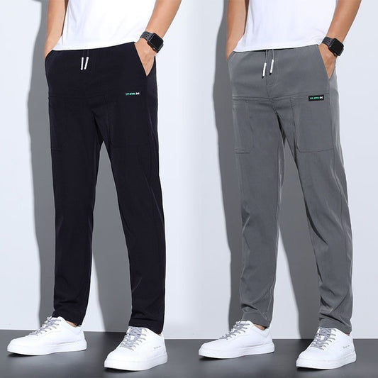 Thin ice silk pants for men, business men, casual pants, trendy straight leg loose sports pants