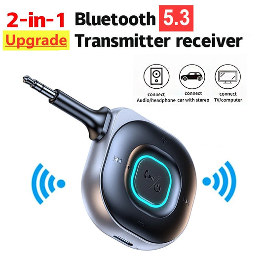 Bluetooth 5.3 receiver transmitter, car mounted AUX 2-in-1 audio box, TV, wireless headphones, audio