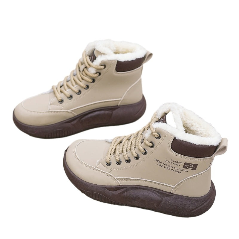 New winter warm shoes with added fleece, versatile student cotton shoes, sponge cake casual sports shoes, trendy