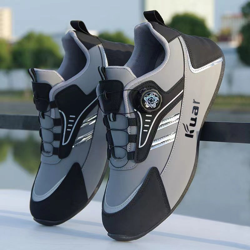 Fashionable, trendy, sporty, casual, rotating button, no tie men's leather shoes