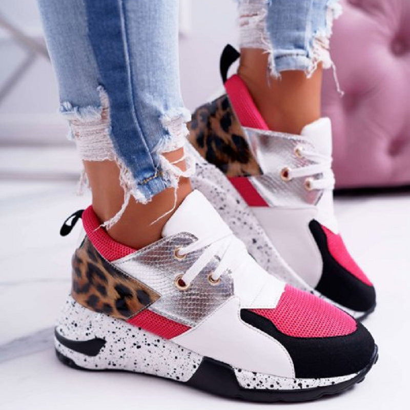 Women's Plus Size Platform Mixed-color Sneakers Stylish Lightweight Running Shoes Lace-up Front Flats