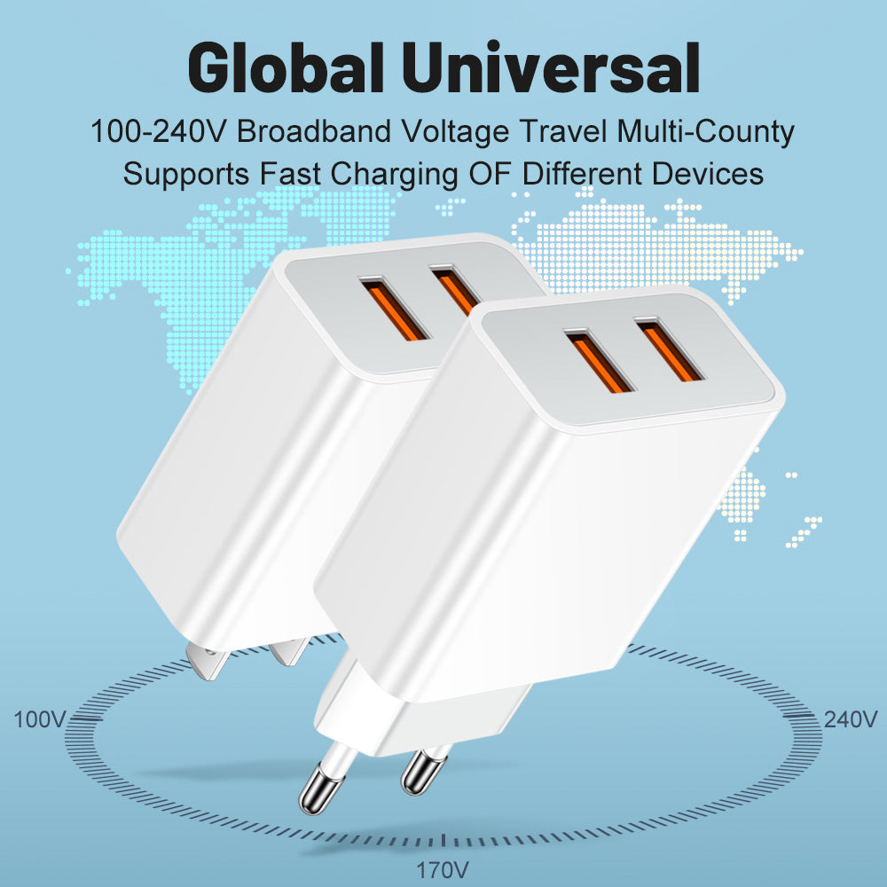 QC3.0 Dual USB Mobile Phone Charger with 2.4A 2-port Charging Head and Travel Charging Head