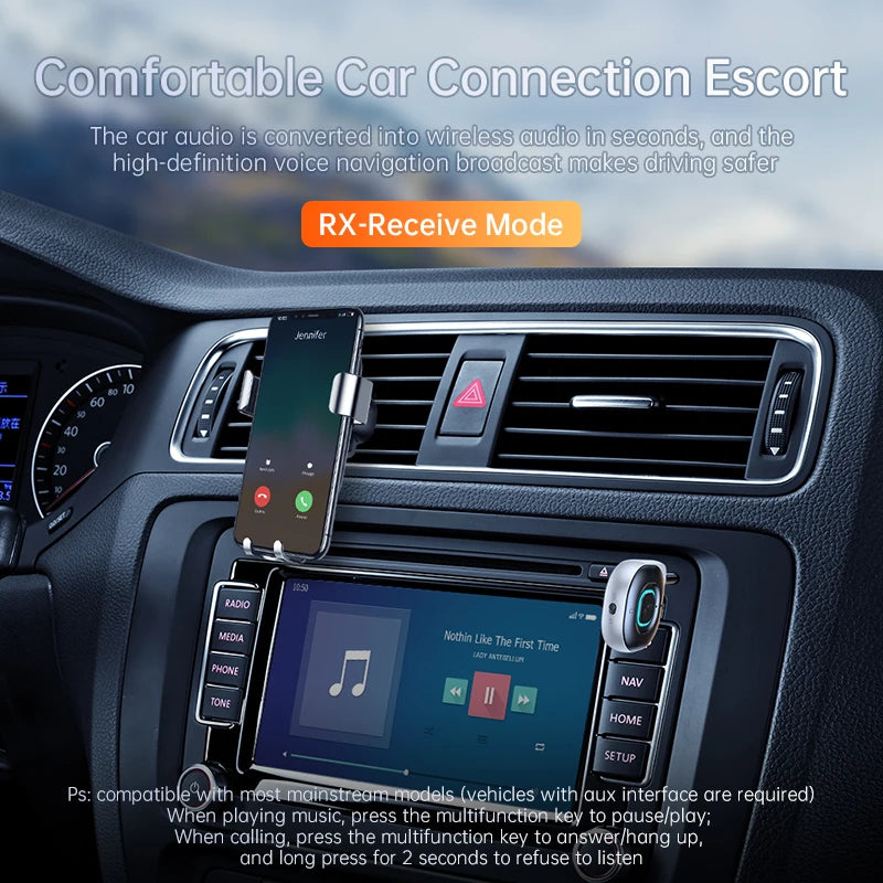 Bluetooth 5.3 receiver transmitter, car mounted AUX 2-in-1 audio box, TV, wireless headphones, audio