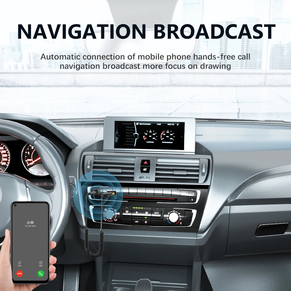 AMPrime Car bluetooth receiver AUX car wireless audio listening to songs and navigation Mobile phone call 5.0 bluetooth adapter