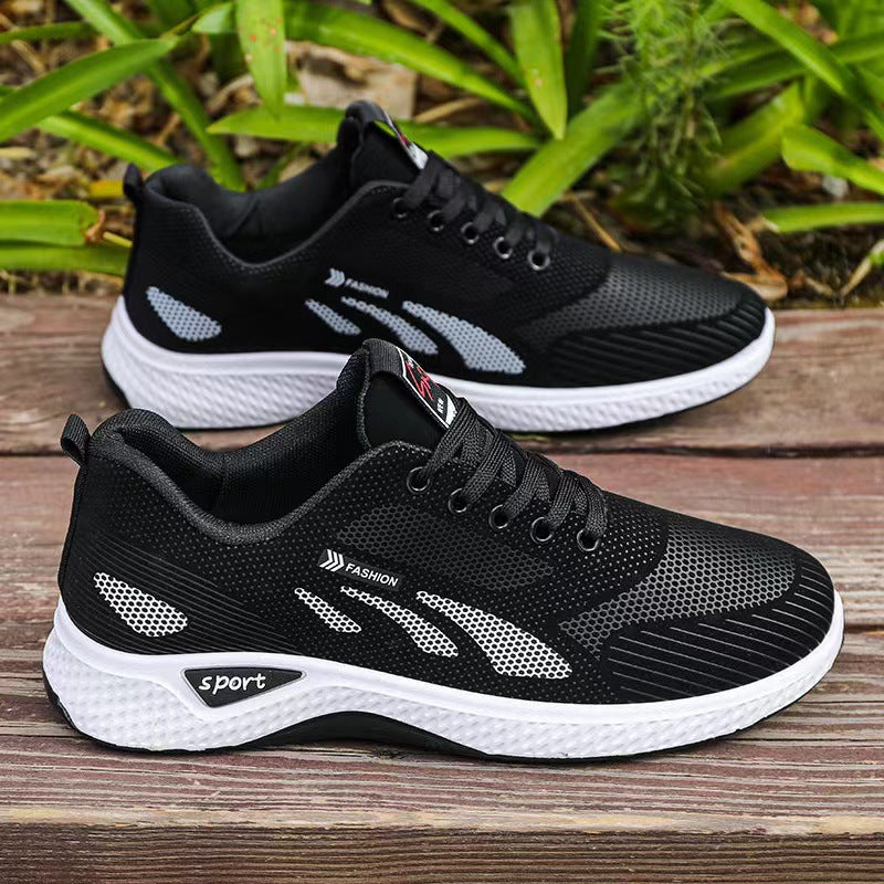 Men's shoes, trendy shoes, spring and summer waterproof and anti slip shoes, new casual shoes, soft soled running shoes, black mesh sports shoes for men