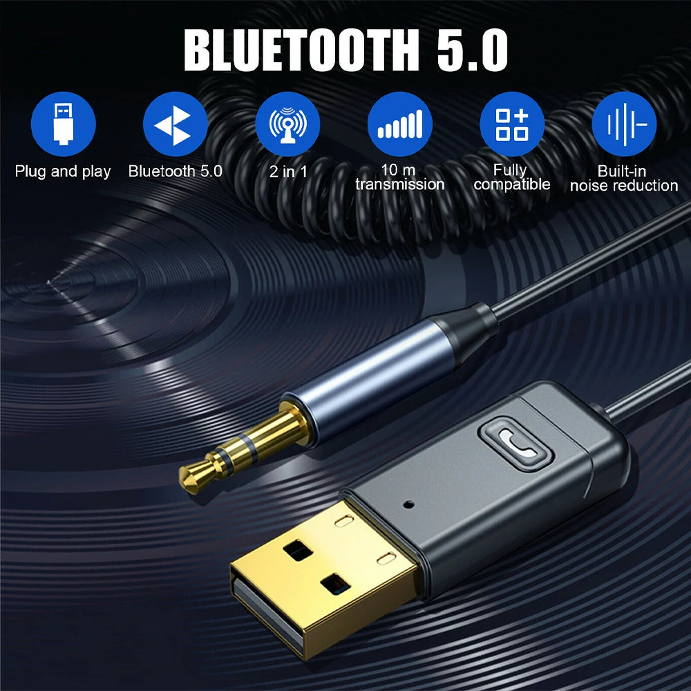 AMPrime Car bluetooth receiver AUX car wireless audio listening to songs and navigation Mobile phone call 5.0 bluetooth adapter