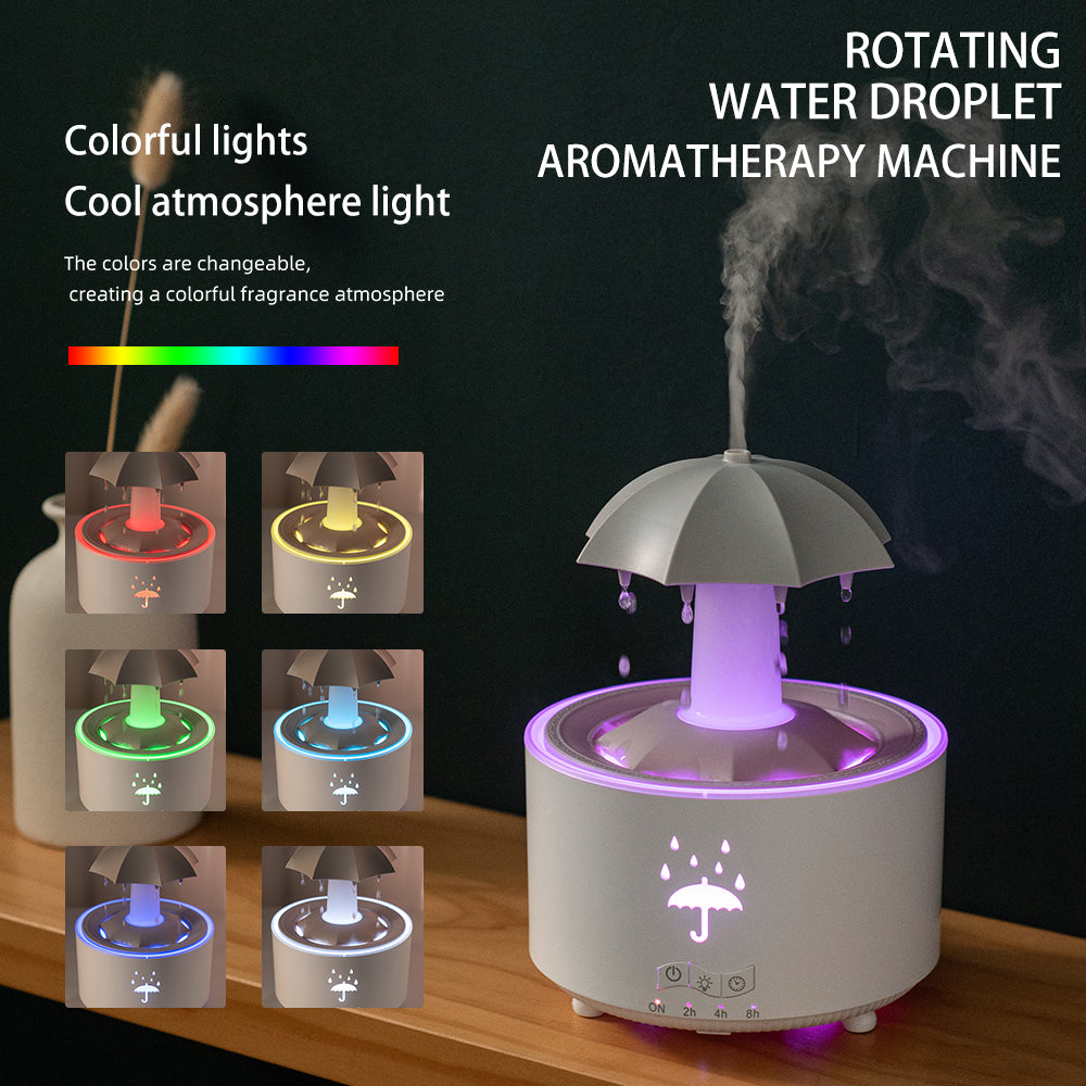 Rotating umbrella water droplet humidifier household heavy fog desktop rainbow lights remote control aromatherapy machine