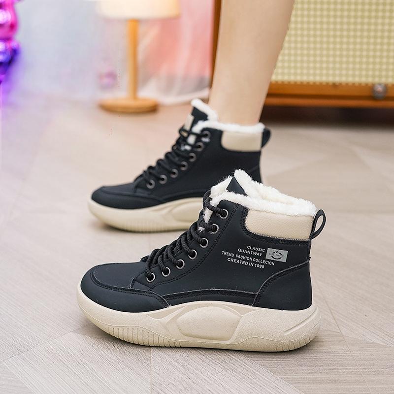 New winter warm shoes with added fleece, versatile student cotton shoes, sponge cake casual sports shoes, trendy