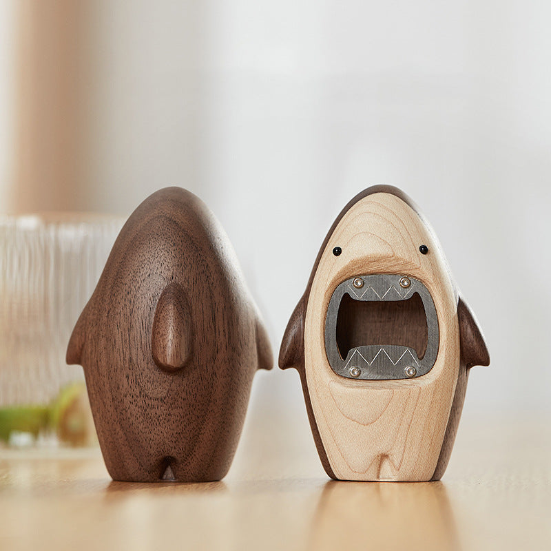 Solid wood shark beer bottle opener creative personality cute screwdriver desktop decoration home cartoon bottle opener decoration